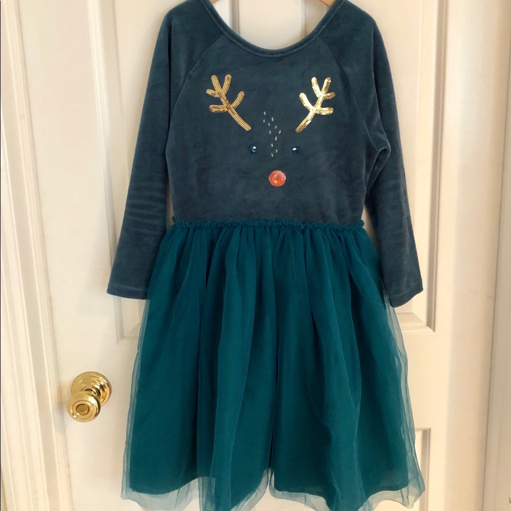 Boden Reindeer Sequin Appliqué Mixed Media Dress